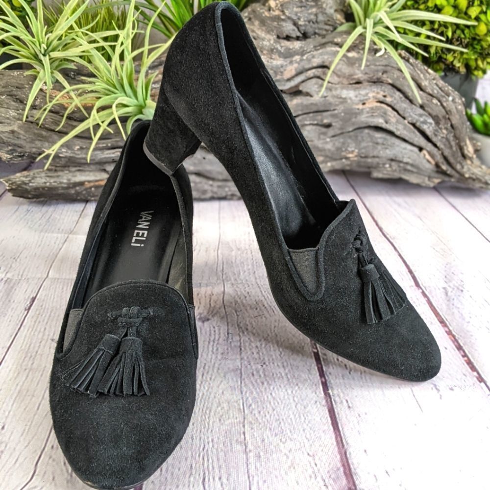 Vaneli Gemma Suede Block Heel Tassel Pumps